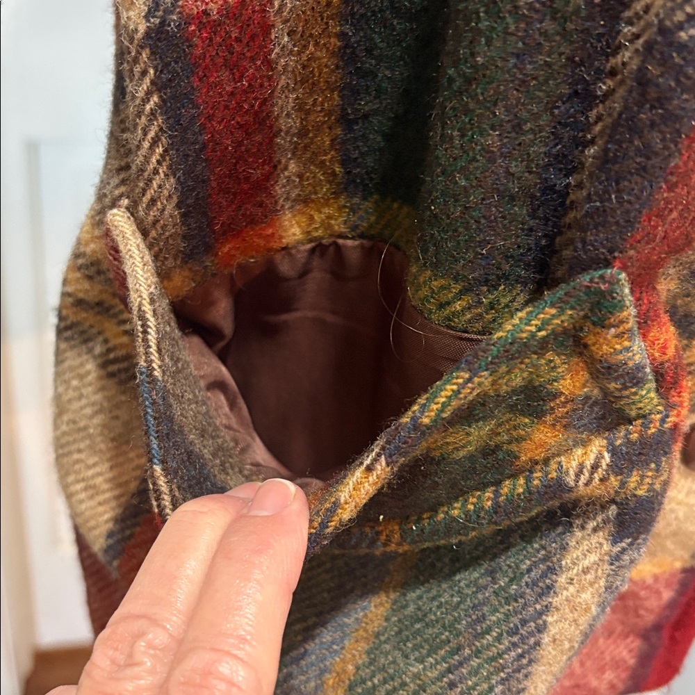 Vintage Preston & York sz L wool plaid coat with leather trim - Picture 3 of 12